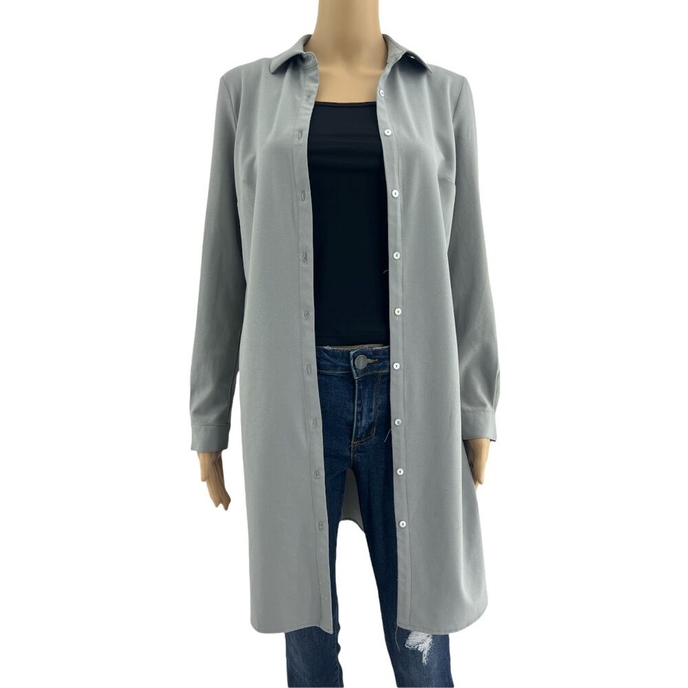 Grace Elements Xs Gray Button Up Tunic Blouse Top… - image 1